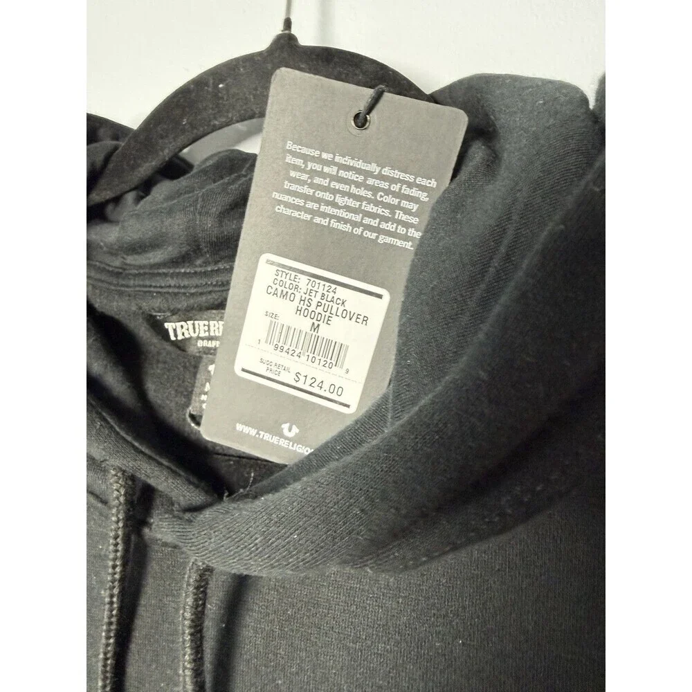 TRUE RELIGION MEN'S HOODIE BLACK W/CAMO LOGO SIZE Medium NEW $124